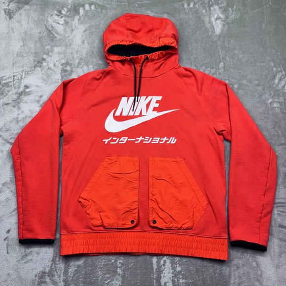 Nike International Hoodie Red Pullover Graphic Sweatshirt Japanese Mens M Grunge - Picture 1 of 11